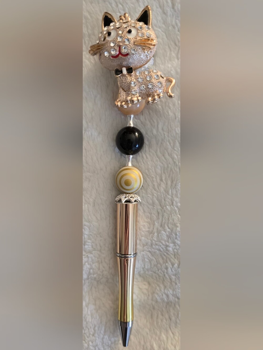 Gold & Black Beaded Pen - Cat
